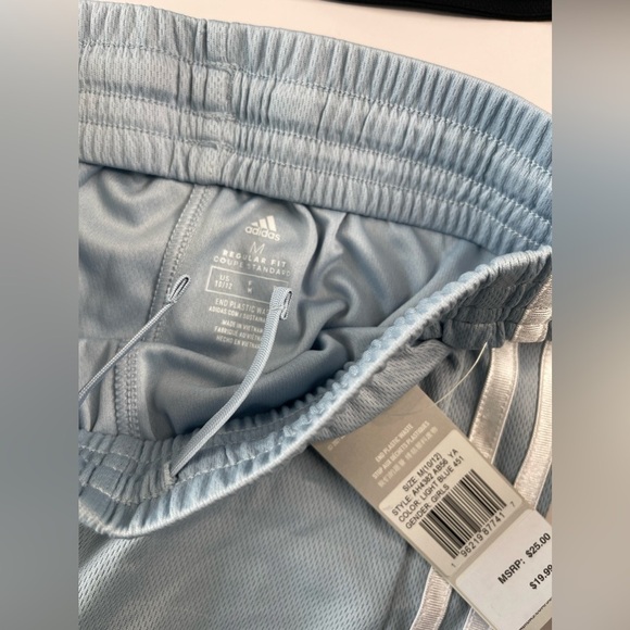 adidas Girls' 3S Pacer Mesh Shorts-Light Blue and Black - Picture 6 of 10